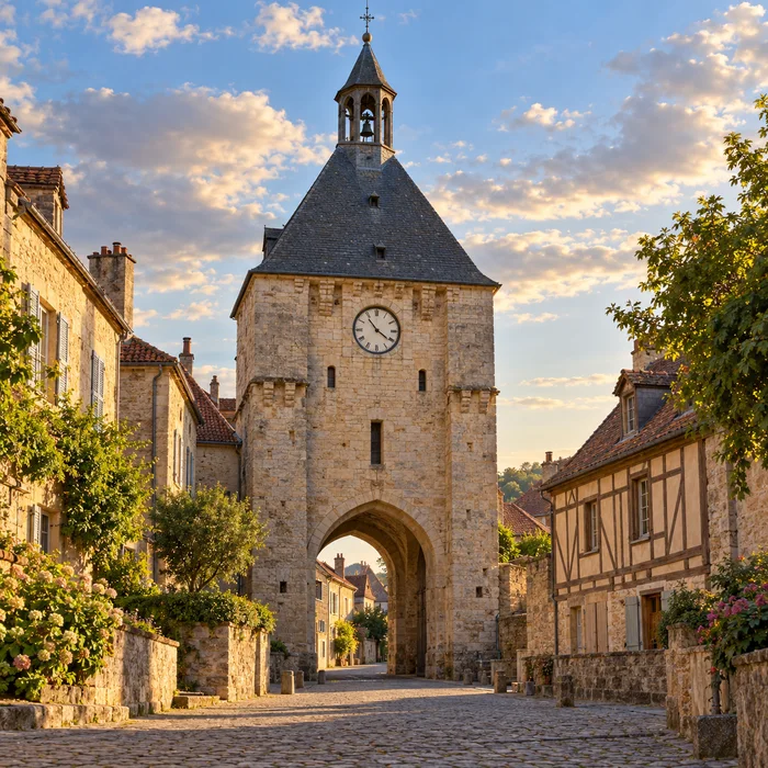 Le beffroi à Bourbon-Lancy, illustration IA